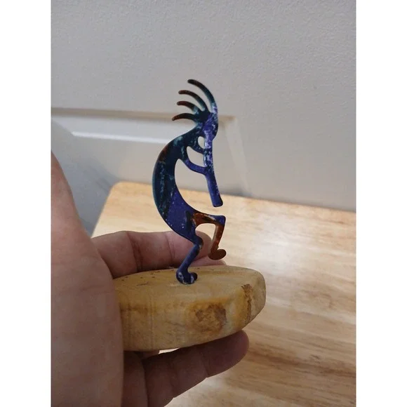 Kokopelli Enameled Metal Art Figurine Colorful Southwest Sandstone Rock 4" Tall - Picture 4 of 8